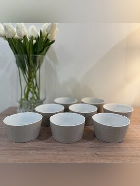 Blue Harbor White and Tan Ceramic Ramekins Set of 8